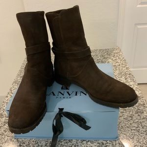 LORO PIANA Brown Suede Wrap Ankle Boots Sz 10.5